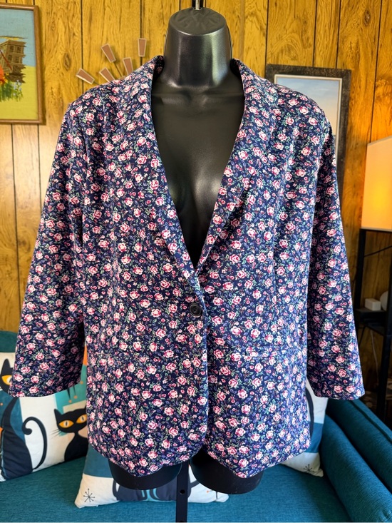 LC Lauren Conrad Jackets & Blazers - LC Lauren Conrad Navy Floral Single-Button Blazer with Pink Accents
